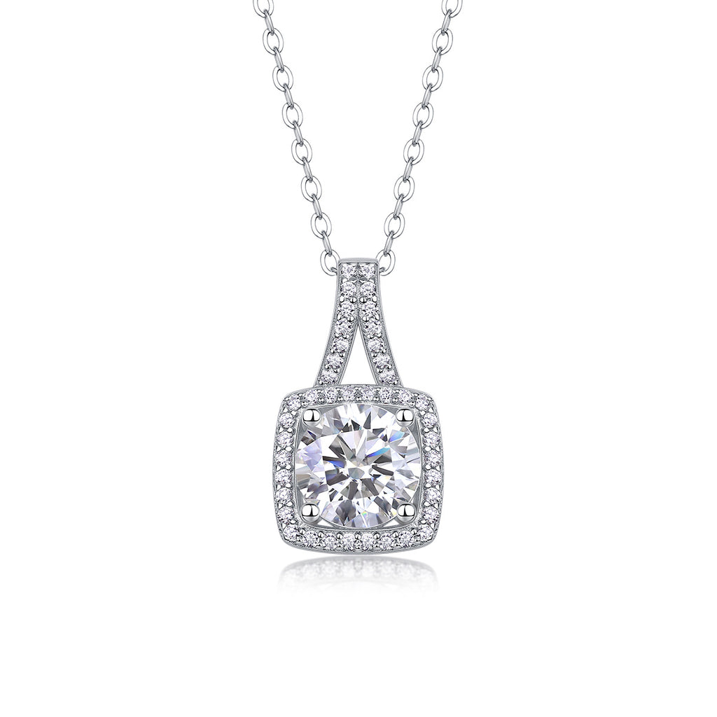 Small Square Diamond - A Fashionable And Luxurious Diamond Jewelry Piece Set With 2-carat Moissanite S925 Sterling Silver And Platinum-plated Pendant
