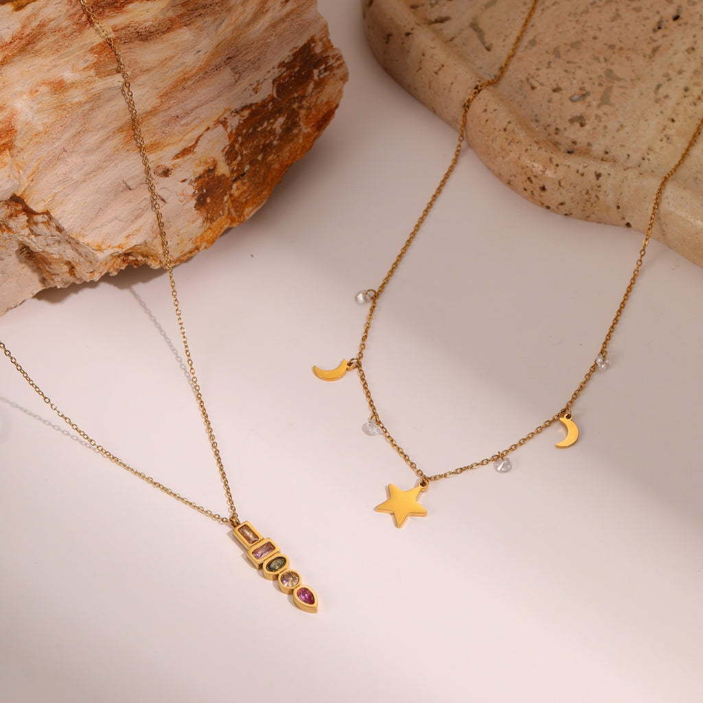 Zircon Star Pendant Stainless Steel Necklace