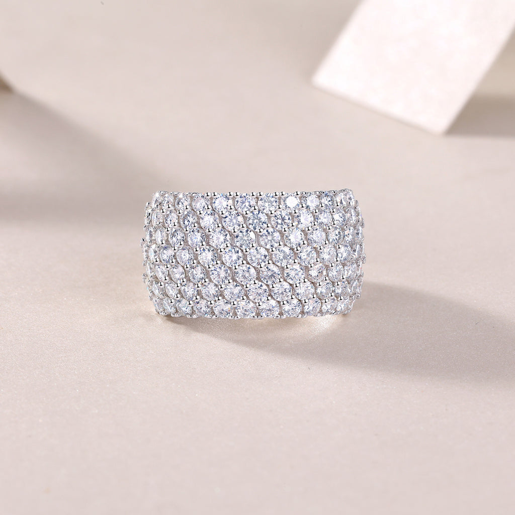 Multiple Row Diamond Wide Moissanite Ring