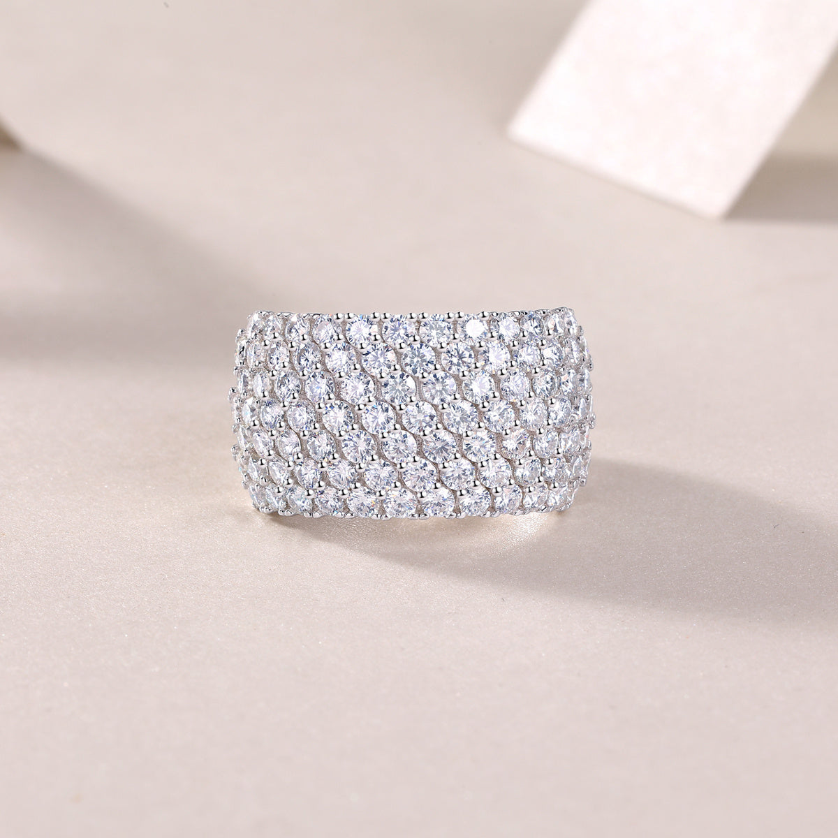 Multiple Row Diamond Wide Moissanite Ring