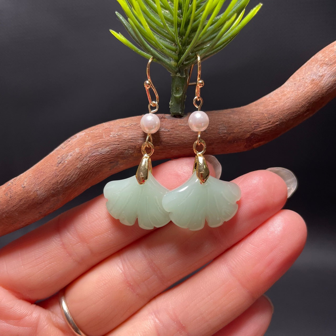 14k Handmade Earrings Ginkgo Biloba